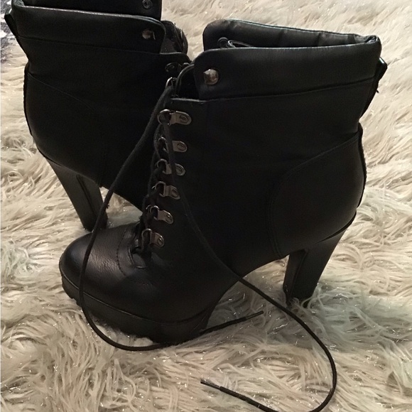 Black Leather High Heel Ankle Boots - Picture 3 of 4
